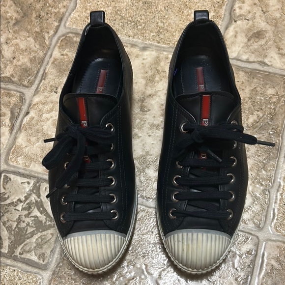 Prada Black Leather Sneakers - Picture 1 of 10